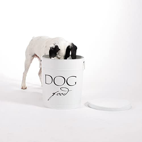 Harry Barker Classic White Dog Food Storage Canister – Medium, Airtight Stainless Steel Pet Food Container, Holds Up to 22 lbs Dry Dog Food, Kitchen Counter & Pantry Storage - White - color: White