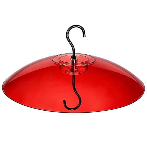 Gtongoko Bird Feeder Cover Dome 12" Red Bird Feeder Rain Guard 1 Pack | Bird Feeder Cover for Rain Red PC Dome Built-in Ant Moat Chew-Resistant Keeps Seed Dry Fits Hanging Bird Feeders - color: Red