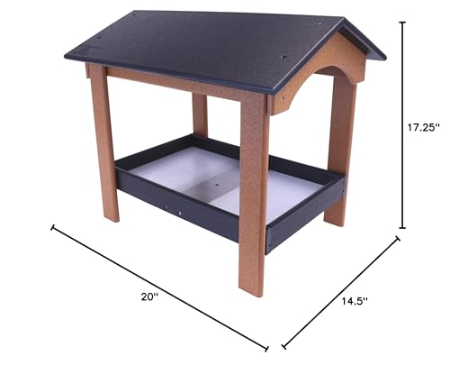 Ground Bird Feeder, Deluxe Fly-Through Covered Feeder for Birds and Squirrels with Screen Mesh Tray (Black/Cedar) - color: Black/Cedar