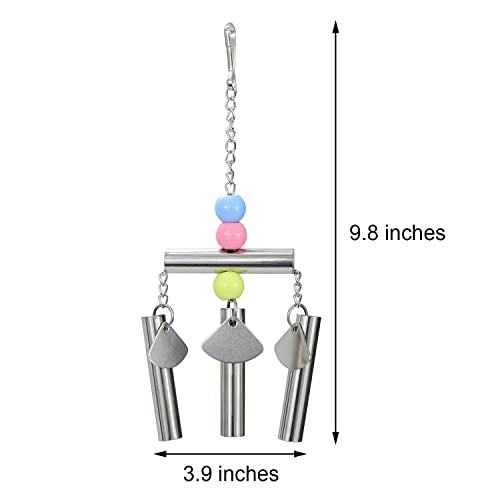 Wontee Stainless Steel Bird Bells String Toy Hanging Chew for Parrots, C | Bite-proof, with colored beads, sweet sound grabs bird attention, reduces boredom & stress, for cockatiel/cockatoo/conure - style: C (Bird Bell Toy)