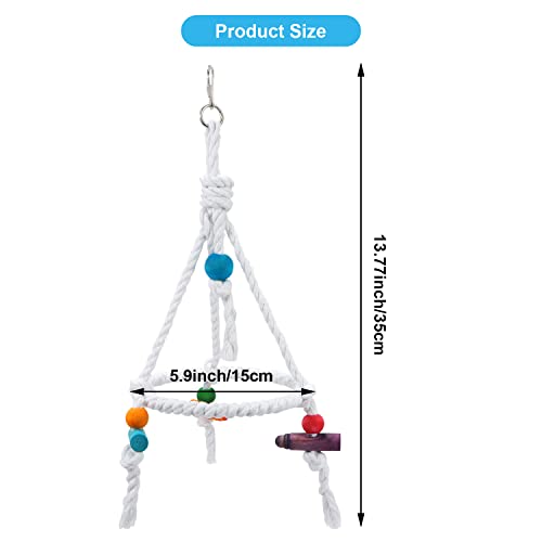 Litewoo Bird Parrot Cotton Swing Round Perch Stand with Chew Toy for Parakeet Budgie Cockatiel Finch Conure Canary Budgie | Natural cotton rope, trims beak, promotes balance & coordination, stand toy for small-medium birds/budgie/cockatiel/conure