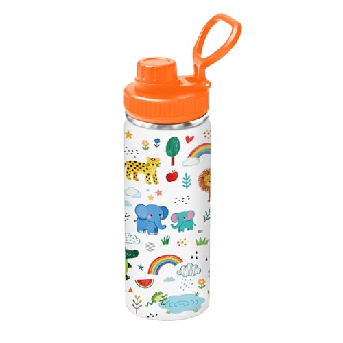 Animal 18 oz Water Bottle, with 2 Lids Handle, Insulated Sports Cup | 18oz Stainless Steel Travel Tumbler, Reusable Leak proof Anti Slip Boot Mug, Christmas Birthday Animal Gift for Son - color: Animal