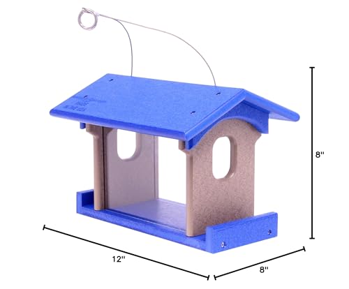 Bluebird Feeder - Poly Lumber - Hanging Blue Bird Feeder for Mealworms (Blue and Weathered Wood) - color: Blue and Weathered Wood