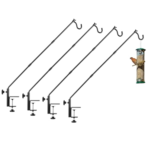 4 Pack Heavy Duty Fence Deck Hook 31 Inch for Bird Feeder-Extended-Adjustable-360 Degree Rotary-Solid Rod Plant Bracket Hanging Hooks for Planters, Suet Baskets, Lanterns, Wind Chime,Unassembled - color: 4PCS