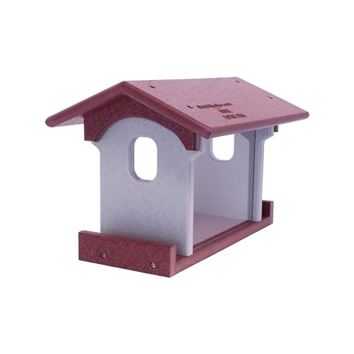 Bluebird Feeder - Poly Lumber - Hanging Blue Bird Feeder for Mealworms (Cherry Wood and Light Gray) - color: Cherry Wood and Light Gray