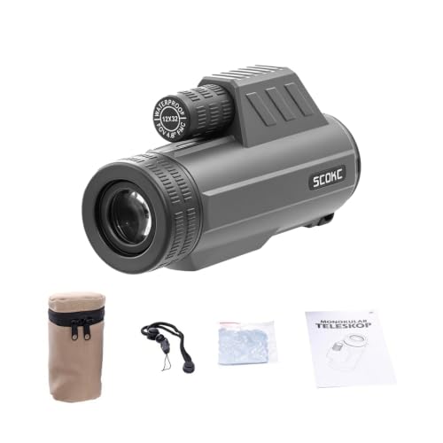 Waterproof Monocular Telescope | Lightweight with Travel Bag, Compact, 12X Magnification, Wide Field of View for Bird Watching, Hunting, Hiking, Camping (12x32, Dark Grey) - color: dark grey