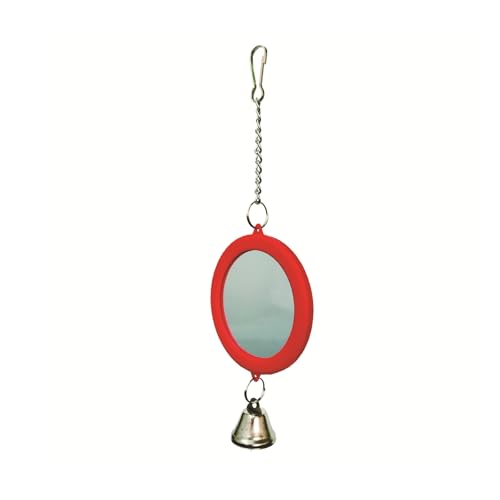 Pet Bird Mirror with Bell Interactive Parrot Toy Bird Cage Mirror for Cockatiel Parakeets Canaries Budgie Cage Accessories (Red) - color: Red