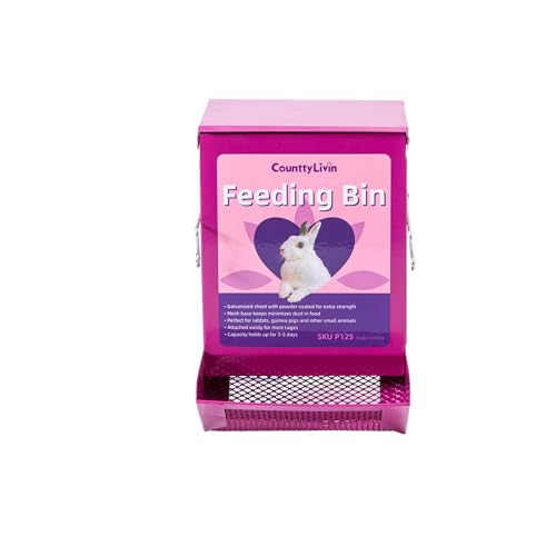 Metal Small Animal Feeder with Lid, Heavy Duty Feeder, Large Capacity Food Dispenser, Great for Rabbits, Guinea Pigs, Chinchillas and Other Small Animals. (4.6 inch, Purple) - color: Purple, size: 4.6 inch