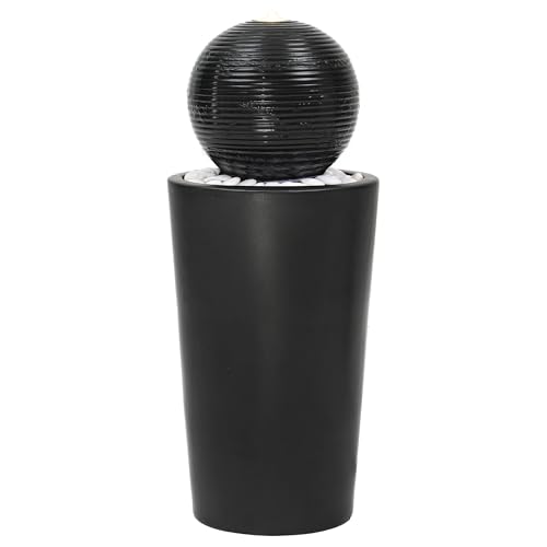 Autodaya 30"H Ceramic Sphere Water Fountain with LED Light for Garden Patio | Modern Minimalist Design, Black Glaze with White Pebbles, Soothing Trickling Water Feature, Artistic Charm, Tranquil Ambiance - color: 30"h Black