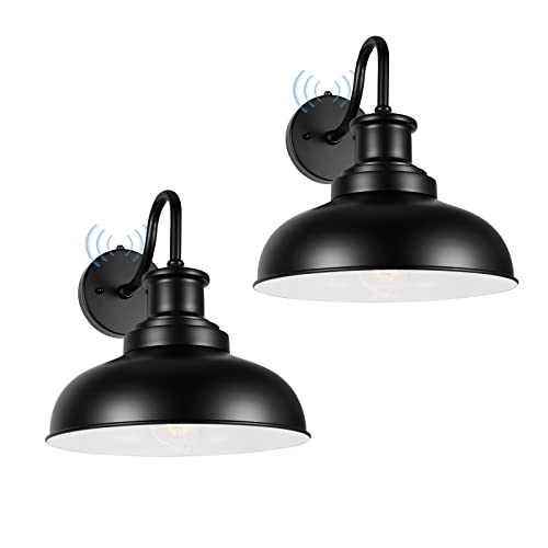 Dusk to Dawn Outdoor Barn Lights, Outdoor Wall Sconces Farmhouse Exterior Wall Mount Light, Vintage Outside Lighting Fixtures, Industrial Black Lanterns for Porch Garage Patio, 2 Pack - color: Black+White, size: 12DDRZ007-2 PACK(Dusk to Dawn)