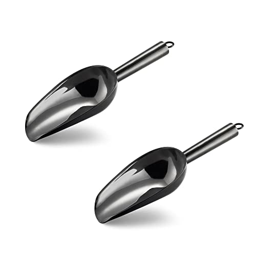 6 Ounce Ice Scoop Set of 2, E-far Platinum Black Stainless Steel Small Scoops for Ice Cube/Candy/Flour/Sugar, Metal Utility Scoops for Canisters, Baking, Kitchen Pantry, Rust Free - color: Black