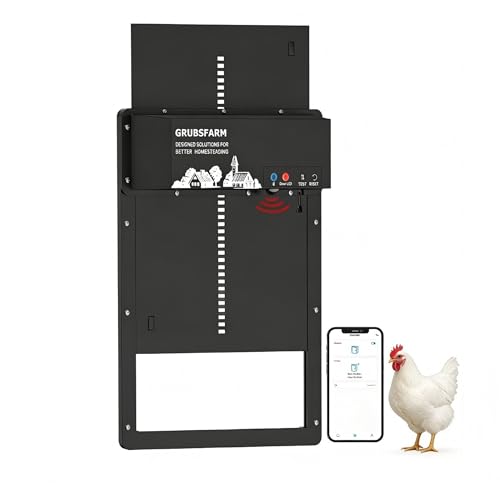 Automatic Chicken Coop Door with App Programmable, Solar/Battery/Grid Multi-Power Supply, Motion Sensor Anti-Pinch Safety System, Durable Weatherproof Aluminum Auto Door for Poultry - GRUBSFARM