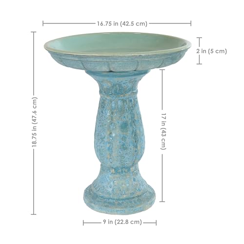 Sunnydaze Ceramic Bird Bath for Outdoors, 18” H, Blue Lava Distressed | UV-Resistant, Glazed Finish, Pedestal Bird Bath Holds Up to 10 Cups of Water, Easy Assembly, Sturdy Bird Bath for Outside - style: Blue Lava Distressed