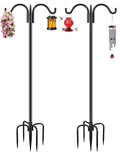 Gtongoko Bird Feeder Pole for Outdoors Heavy Duty, 2 Pack 63 Inch Double Shepherds Hook with 5-Prong Stable Base, 5/8 Inch Thick Hummingbird Feeder Stand for Hanging Plants, Lanterns - size: 63 Inch