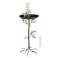Evergreen Cast Metal Outdoor Garden Bird Bath and Feeder on Pedestal | Birds on Leafy Branch | 37.5 inches Tall | Antique Finish | Round Bowl Outside Rustic Decor Patio Porch Deck - size: 37.5"H Leafy Branch