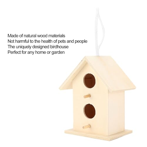 Wooden Birdhouse, 2PCS Wooden Hanging Bird House with Two Holes for Outside | Nest Box Unfinished Bird Houses Hanging Wooden Birdhouse Wooden Bird Houses to Paint for Small Bird (#a)