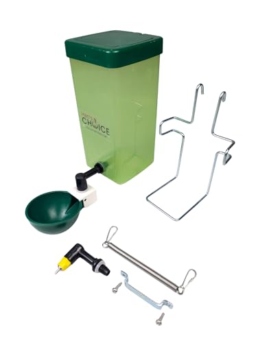 Hen's Choice™ 1L (32 oz) Drinker W/Cup, Nipple, & Wire Bracket for Chicks & Small Animals, Chicken Waterer, Green - color: Green/White