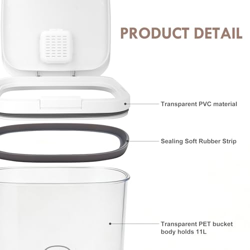 LEAWALK 11 Lbs Airtight Dog Cat Food Storage Container and Dog Treat Containers BPA-Free, PET Clear Stackable Pet Storage Bin, Pop Top, 1-Cup Scoop, for Pet Food/Rice/Flour/Bread/Grains/Spaghetti - color: White-11L-C