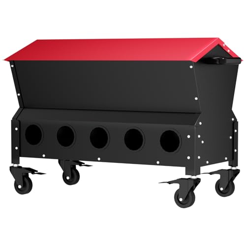 Heavy Duty Chicken Feeder 120 lbs Large Capacity, Metal Automatic Poultry Feeding Box with Waterproof Lid, Raised Standing Feeder with Wheels for Hens & Roosters, Portable & Easy to Move