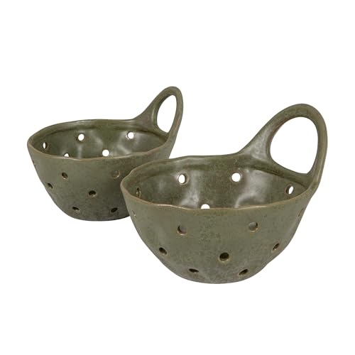 Creative Co-Op Set of 2 Green Reactive Glaze Stoneware Colanders - color: Green, size: Large/Small