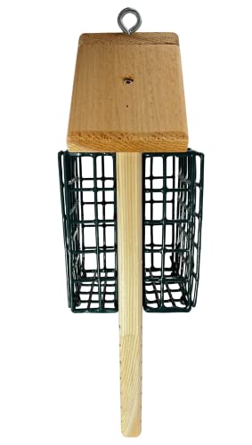 DutchCrafters Double Suet Cage Cedar Wood Bird Feeder with Grooved Tail Prop, Outdoor Wooden Suet Cake Holder Bird Feeder, Hanging Mount - Amish Made in USA