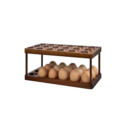 Acacia Wooden Double Layer Egg Holder, 36 Capacity Farmhouse Kitchen 2 Tier Fresh Egg Storage Rack Basket, Deviled Eggs Plates Eggs Tray Organizer for Countertop