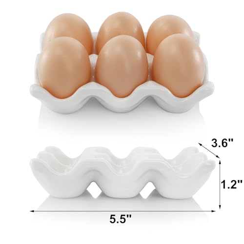 4 Pack 24 Cups Egg Tray Holders, Porcelain Egg Container for Countertop Fridge, Ceramic Eggs Keeper Storage Organizer, Tiny Egg Dispenser Serving Dish Serveware for Display, Kitchen, White