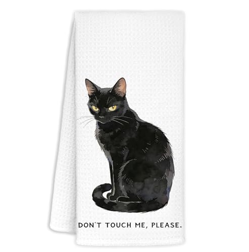 Black Cat Kitchen Towel Decorative,Don't Touch Me,Please. Funny Black Cat Gifts Dish Towels,Cats Mom Lover Gifts Hand Towels Drying Cloth for Kitchen Bathroom Decor,16x24 Inch - color: Funny-black Cat