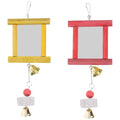 Yardwe Bird Cage Toys 2Pcs Hanging Mirror Toys with Bells and Pecking Blocks for Parrots Chickens Roosters Interactive Chew Toys for Bird Cage