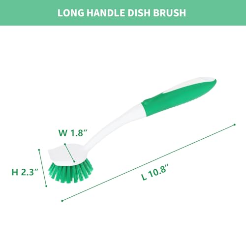 Dish Brush with Handle, 2 Pack Scrub Brushes, Green | Built-in Scraper, For Cleaning Kitchen, Pots, Pans and Sink, Scrubber Washing Tools - color: Green