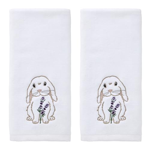 SKL Home Easter Bunny Lop 100% Cotton Embroidered 2pc Hand Towel Set, Decorative for Bath/Kitchen/Bar & Gift, White - color: Bunny Lop