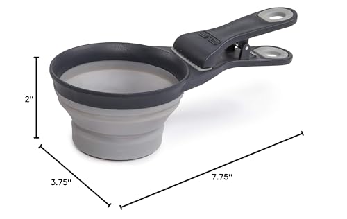 Dexas Popware for Pets Collapsible Klip Scoop, 3-in-1 Pet Food Scoop, Measuring Cup and Bag Clip, 1 Cup Capacity, Light Gray - color: Light Gray, size: 1 Cup Capacity