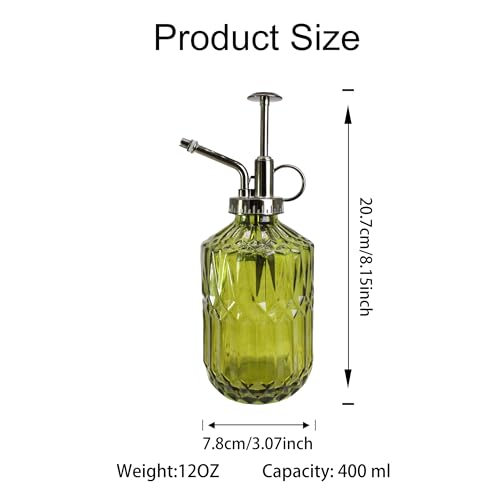 Glass Plant Mister Spray Bottle, 400ML Vintage Plant Spritzer with Top Pump Watering Can for Indoor Outdoor House Plants, Flowers (Green) - color: Yellow Green