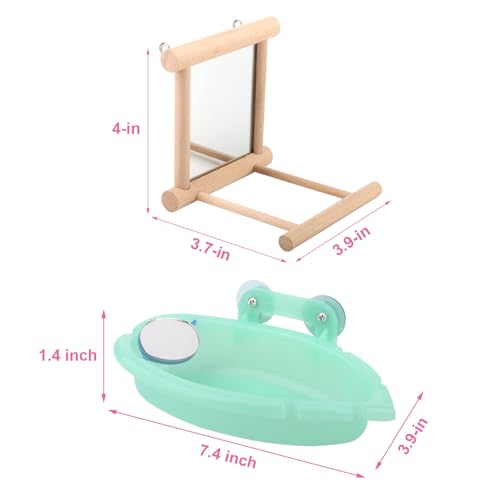 Wontee Bird Bath Parrot Bathing Tub Bird Mirror with Perch Toys for Budgies Parakeets Cockatiels Lovebirds Finches Canaries - color: Green