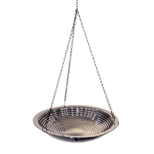 BYER OF MAINE Circles Hanging Bird Bath, Porcelain, Glaze Finish, Adjustable Chain, Sandy Granite, 14”x14”x34” adj - color: Sandy Granite