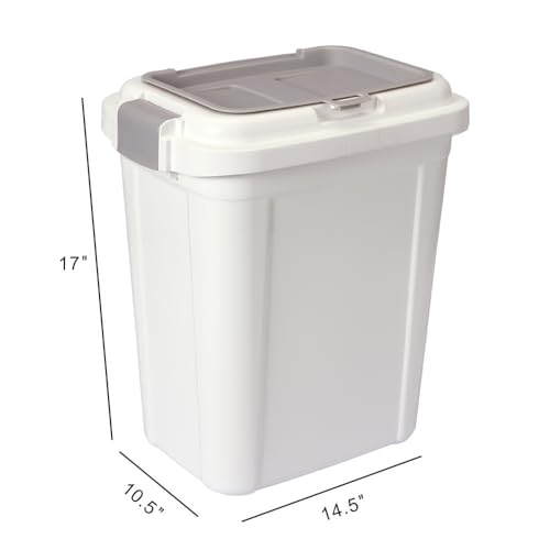 Ashfield & Harkness Airtight Pet Food Storage Container, 23 Qt / 20 Lbs | BPA-free HDPE, slim white/grey design, scoop included, 14.5"x10.5"x17", keeps dry dog & cat food fresh - color: White, size: 20 lbs