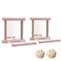 HANZE Bird Mirror Swing with Rattan Ball | Natural Wood Parrot Toy with Metal Hooks for Macaws, Cockatiels, Parakeets, Lovebirds | Safe Chewing & Mental Stimulation - 2 Pack - color: 2 Pack