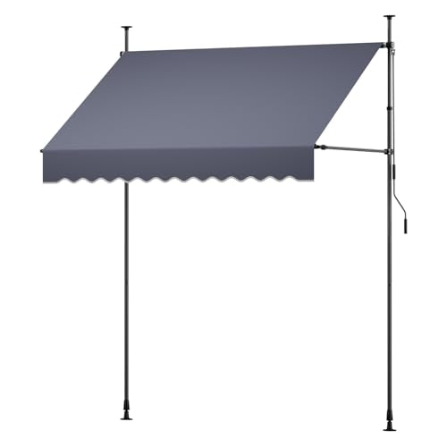 VEVOR Manual Retractable Awning, 78" x 59" Outdoor Patio Awnings Sunshade Shelter with 43"-59" Retractable Side Bar, No Drill Height Adjustable, Crank Handle for Backyard, Balcony, Dark Gray - size: 78x59 in
