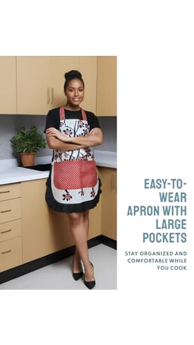 Lovely Flower Pattern Retro Aprons With Large Pockets for Women Girls Cooking Kitchen Bakery Mother's Gift - color: Plum Bloom