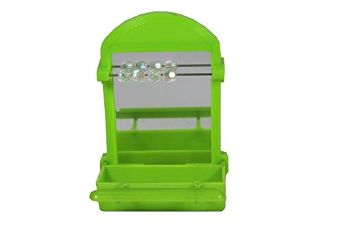 Penn-Plax Bird Life Perch Mirror with Cup - Interactive Bird Mirror for Cage with Beads & Seed Holder - Stimulating Toy - Perch Accessory for Parakeets, Finches, and Small Birds - 2.5 x 3.5 Inches