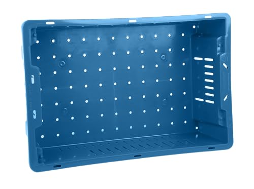 Hudson Exchange 20 x 13 x 5.6" (4 Pack, 4.5 Gallon) Agricultural Nest and Stack Vented Crate Handled Storage Container Tote, Blue - color: Blue