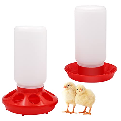 Chicken Feeder and Waterer Set Hanging Chicken Waterer Feeder for Poultry Duck Quail Chick Baby Automatic Chicken Feeders no Waste Bird Water Dispenser Chicken Coop Accessories Supplies (Red) - color: Red
