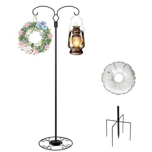 Liitrton 62.6 Inch Double Shepherds Hooks for Outdoor Hanging Bird Feeders | Adjustable Hummingbird Feeder Stand with Round Base, 4 Prongs Base & Water Weight Bag, Garden Decor Hanger