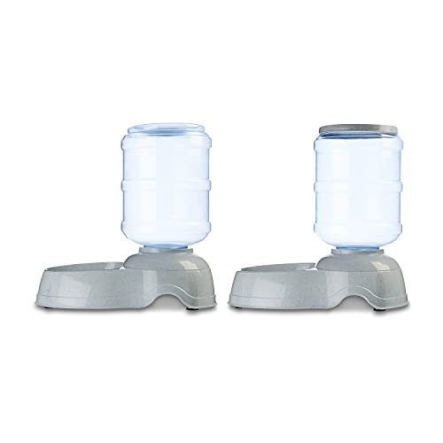 Amazon Basics Large Capacity Automatic Pet Water Dispenser and Gravity Feeder Set, Easy to Clean, 456.6fl.oz Food, 382.1fl.oz Water, Pack of 2 - size: Large, style: Waterer + Feeder