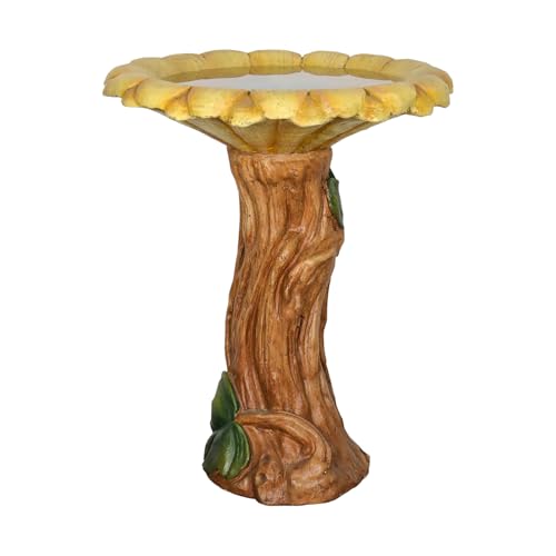 SKYFIRE 24.4" H Sunflower Bird Bath Outdoor - Fibre Reinforced Concrete Pedestal Birdbath, 19.6" Dia. Garden & Patio Decor, Weather Resistant Yard Bird Bath for Backyard Lawn - color: Sunflower Yellow