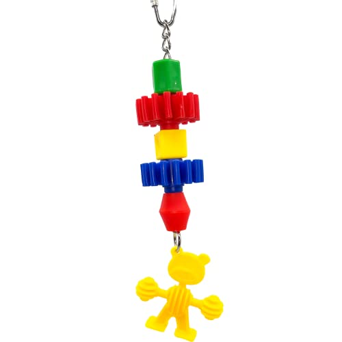 1004 Foot Gear Puller by M&M - Colorful Handmade Interactive Hanging Toy, Smooth Plastic Parts, Fun Manimal Figure, Easy to Grab for Beaks and Feet, Excellent for Small Size Pets