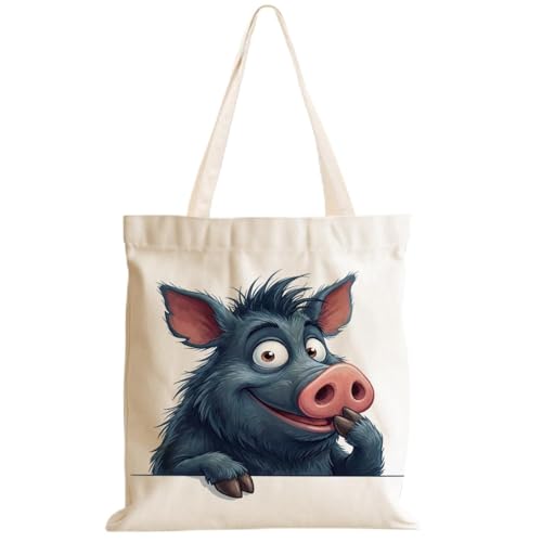 Cartoon Canvas Tote Bag, Gifts for Women Men Birthday Christmas Reusable Tote Shoulder Bag for Grocery Shopping 01 - color: Pig 485