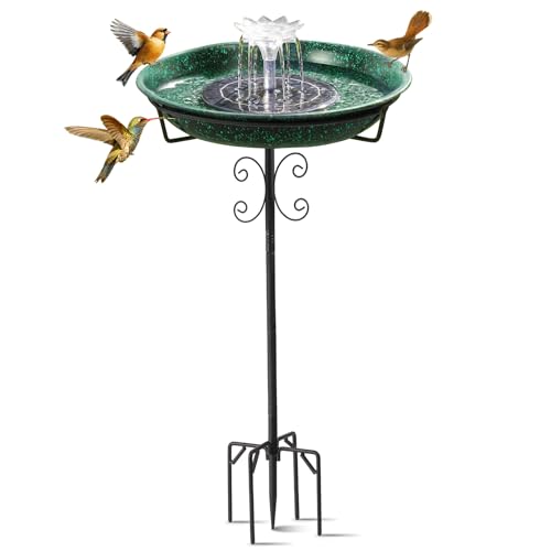 Metal Bird Bath with Solar Fountain for Hummingbirds,Stable Stylish Design with 5-Prong Base Metal Stake Bird Bath for Outside Lawn Patio Yard Garden
