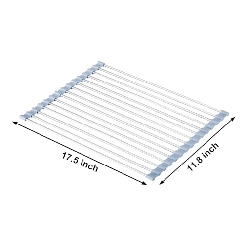 Over The Sink Dish Drying Rack, Roll Up Dish Drying Rack Kitchen Dish Rack Stainless Steel Sink Drying Rack, Foldable Dish Drainer, 17.5''x11.8'' - size: 17.5''x11.8''