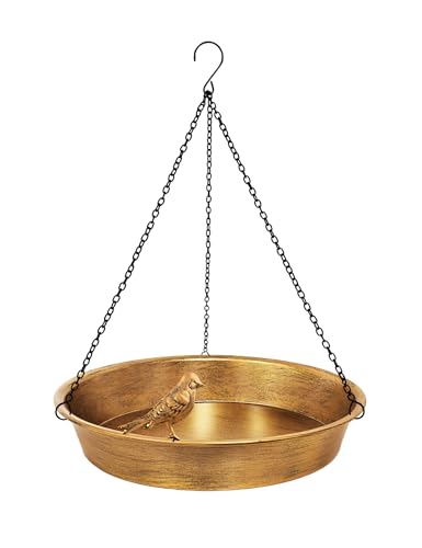 Hanging Bird Bath for Outdoor, Antique Bronze Metal Birdbath Bird Feeder Garden Decor Yard Art (11.5" Dia)
